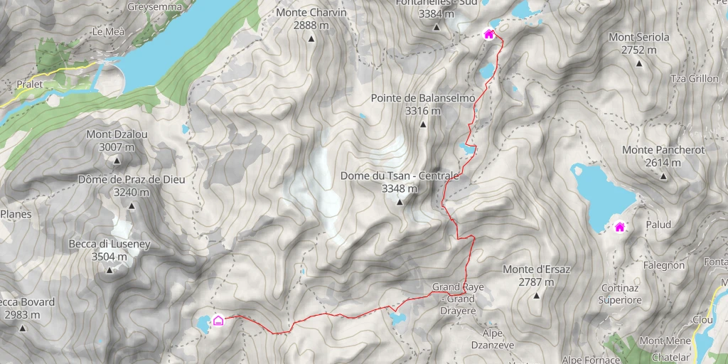 Map of the trail for  Traversée refuge Perucca-Vuillermoz -> Bivouac Reboulaz 