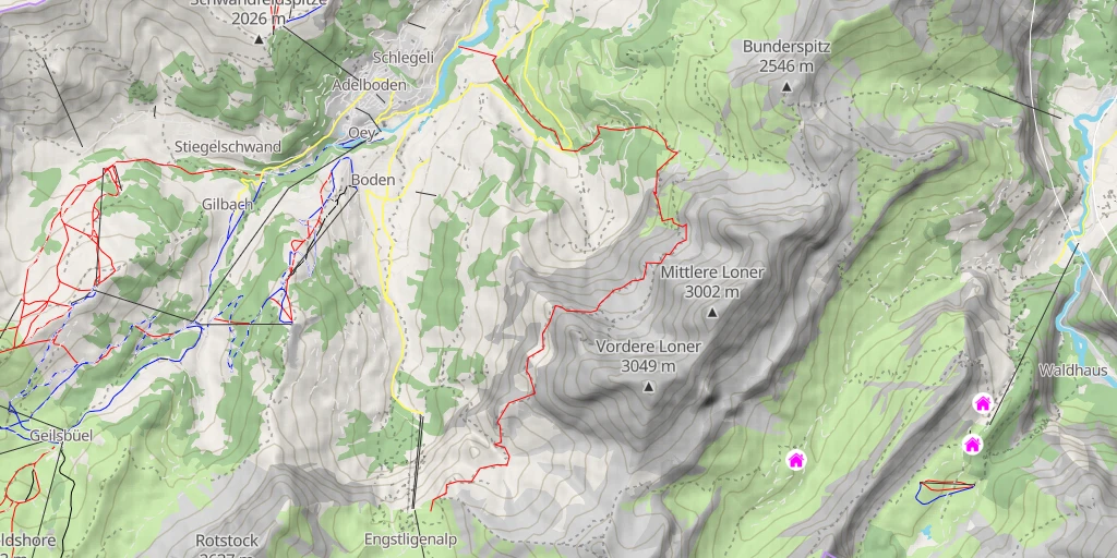 Map of the trail for Lohnerhütte Traversée Adelboden/Oey > Engstligenalp