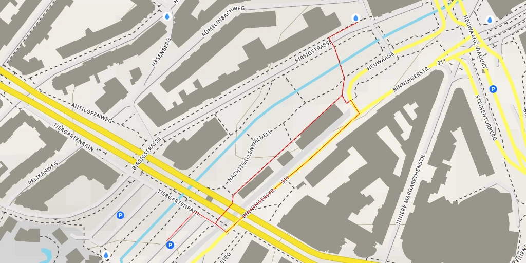 Map of the trail for Birsigstrasse - Basel