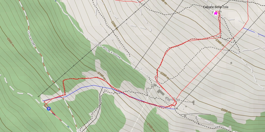 Map of the trail for Cabane Bella-Tola