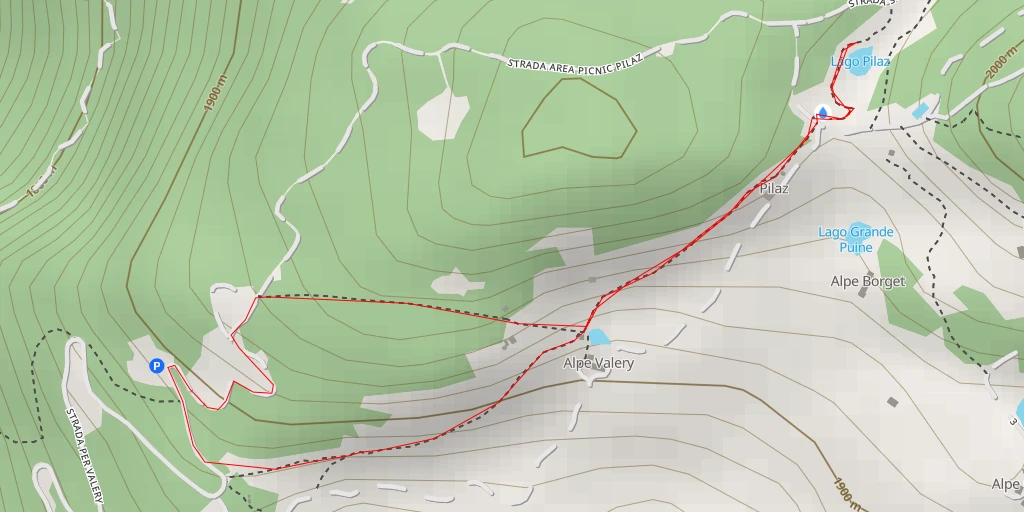 Map of the trail for Lago Pilaz