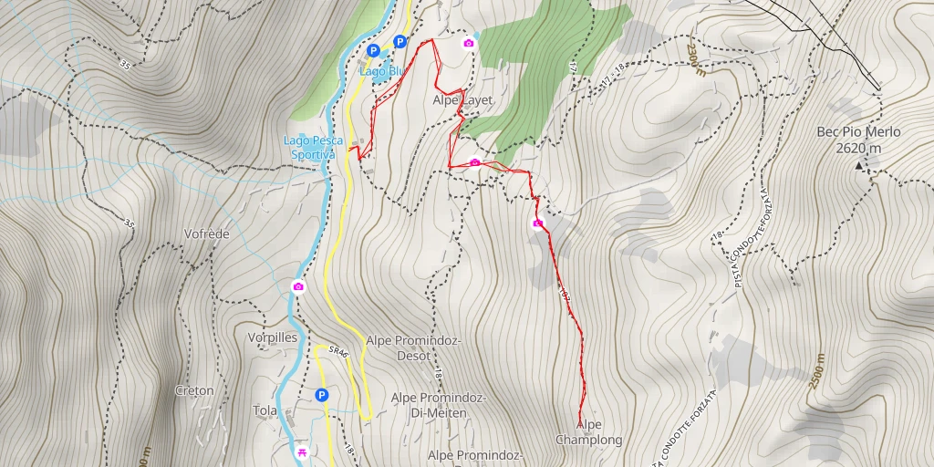 Map of the trail for Belvedere sul fondo valle, Grandes Murailles e Cervino