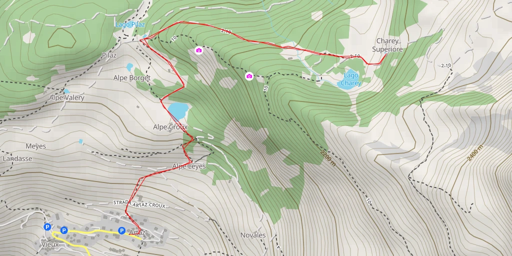 Carte de l'itinéraire :  Scorciatoia Lago Charey - Scorciatoia Lago Charey - La Magdeleine