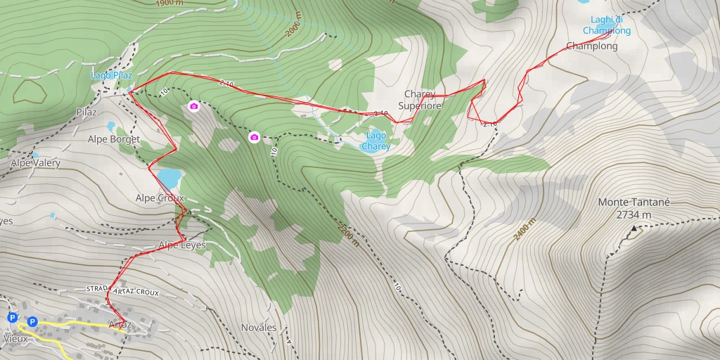 Map of the trail for Laghi di Champlong