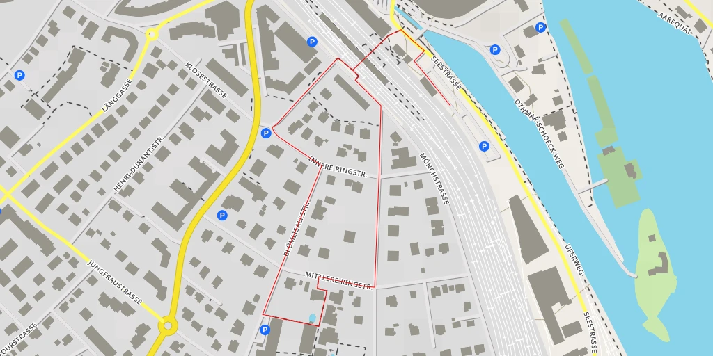 Carte de l'itinéraire :  Gymnasium, Wirtschafts- und Fachmittelschule Thun - Seefeld - Schönmattweg