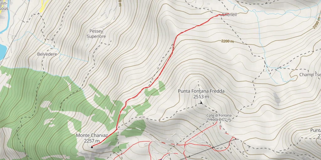 Map of the trail for Monte Charvaz