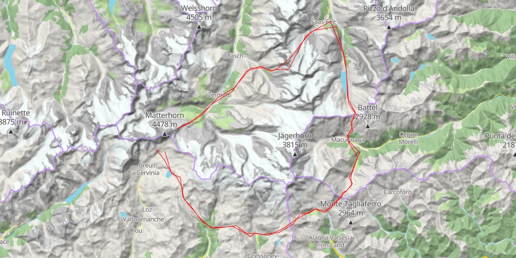 Map of the trail for Hörnlihütte