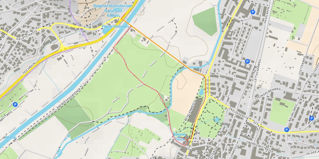 Map of the trail for Beyeler Teich