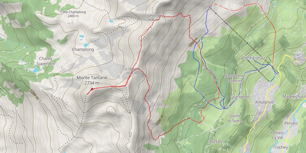 Carte de l'itinéraire :  Antecima Mont Tantané