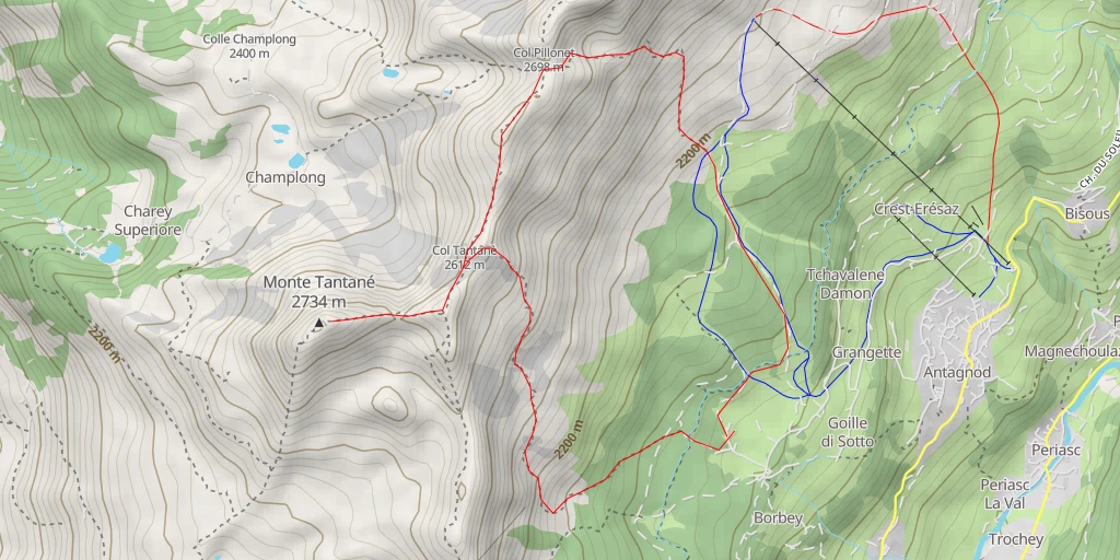 Map of the trail for Monte Tantané