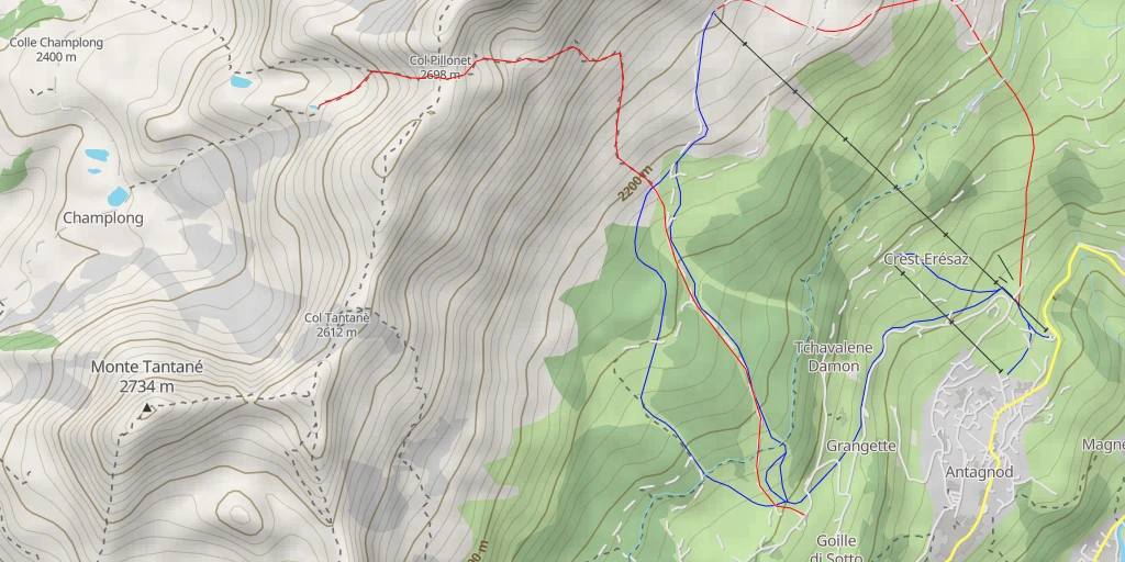 Map of the trail for Sentiero Monte Tantané