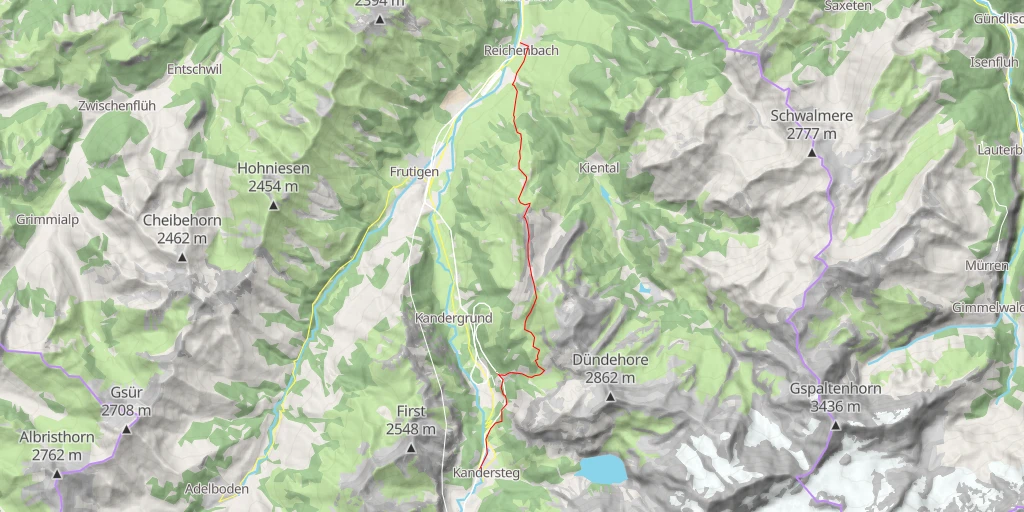 Map of the trail for Gehrihorn en traversée par la Giesigrat, de Reichenbach à Kandersteg