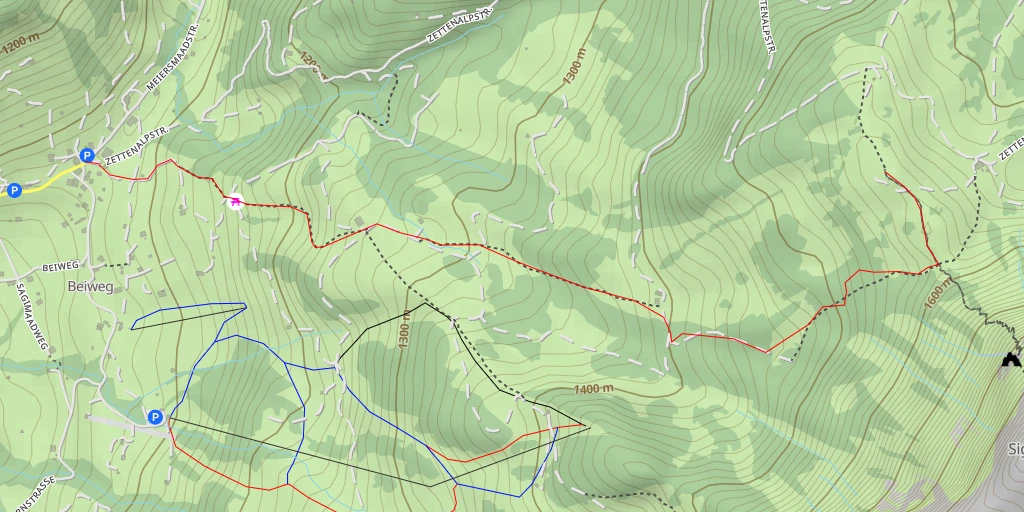 Carte de l'itinéraire :  Zettenalpstrasse - Zettenalpstrasse