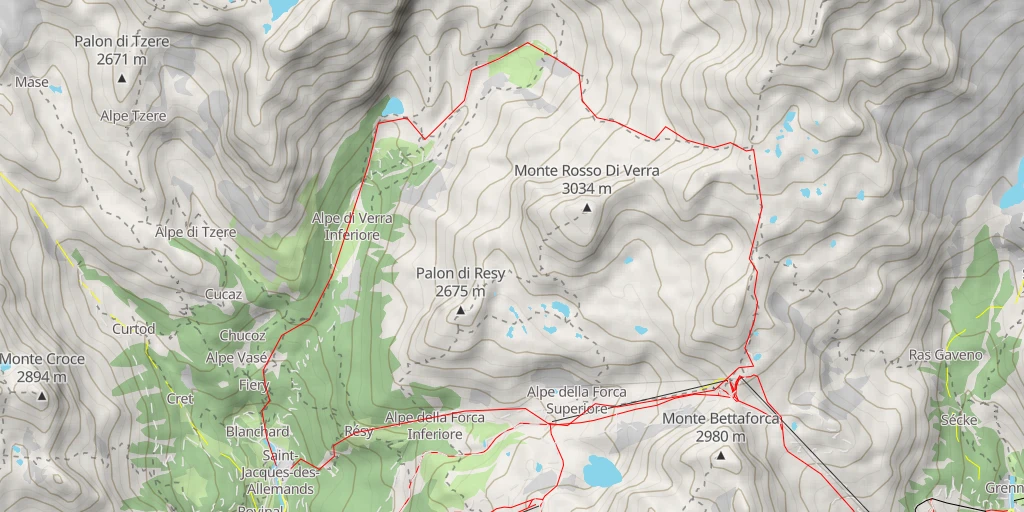 Map of the trail for Col de la Bettolina Supérieur Par le Plan de Verra Supérieur