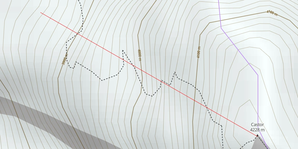 Map of the trail for Castor Versant NW (voie normale du Zwillingsjoch)