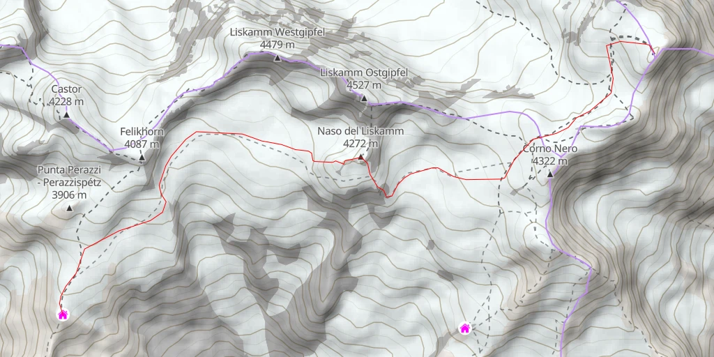 Map of the trail for Naso del Lyskamm Traversée W → E