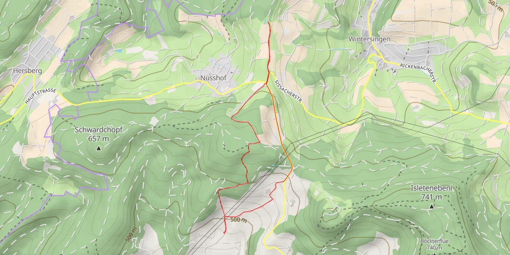 Map of the trail for Oberer Chüllerweg