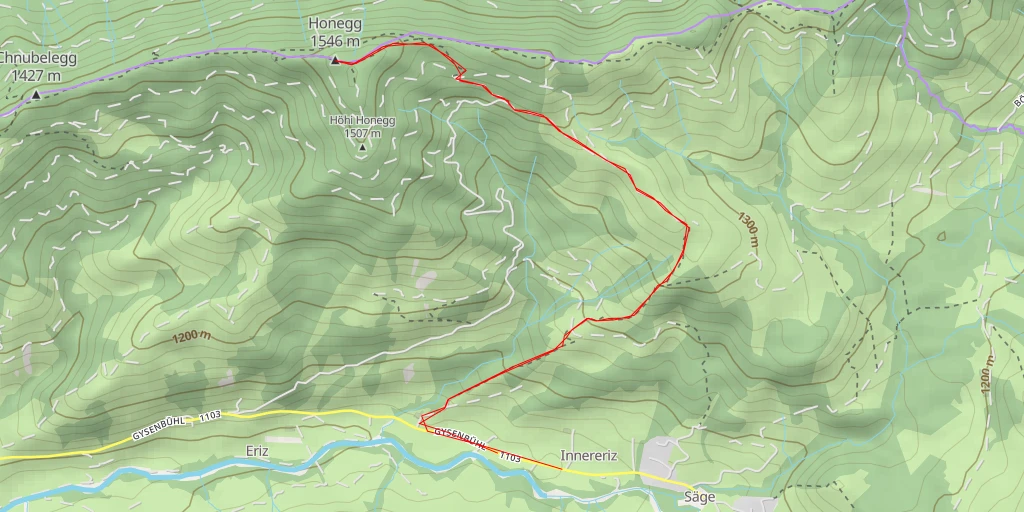 Map of the trail for Honegg