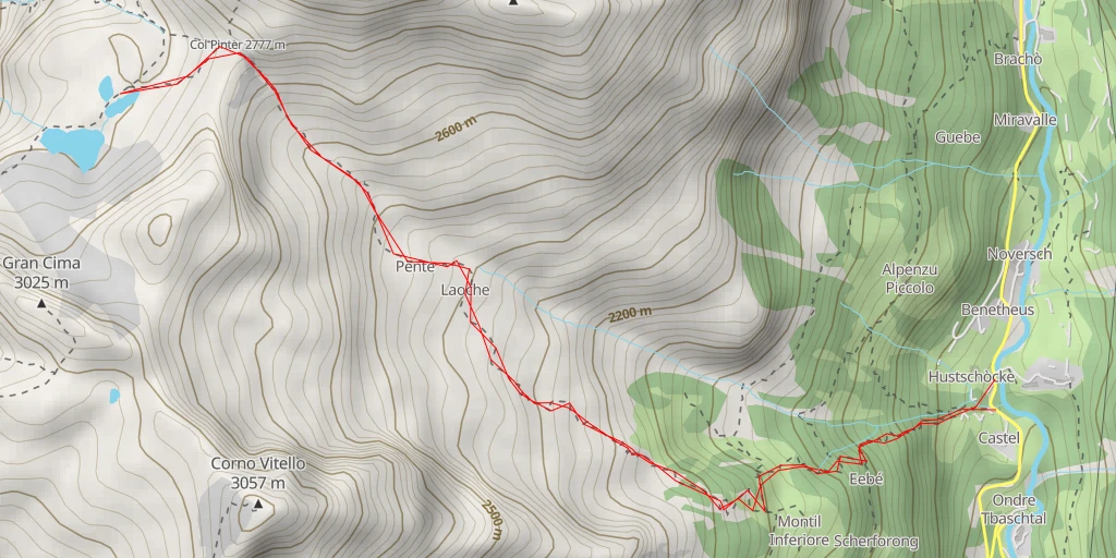 Map of the trail for Lago del Pinter medio