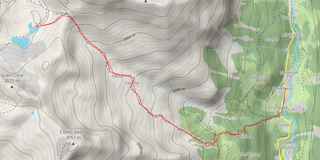 Map of the trail for Lago del Pinter superiore