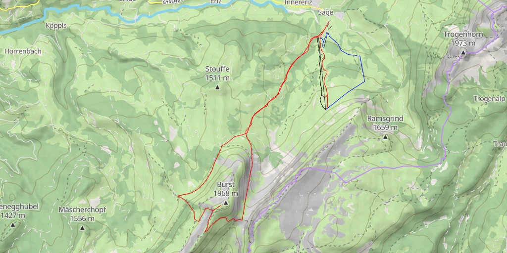 Map of the trail for Burst