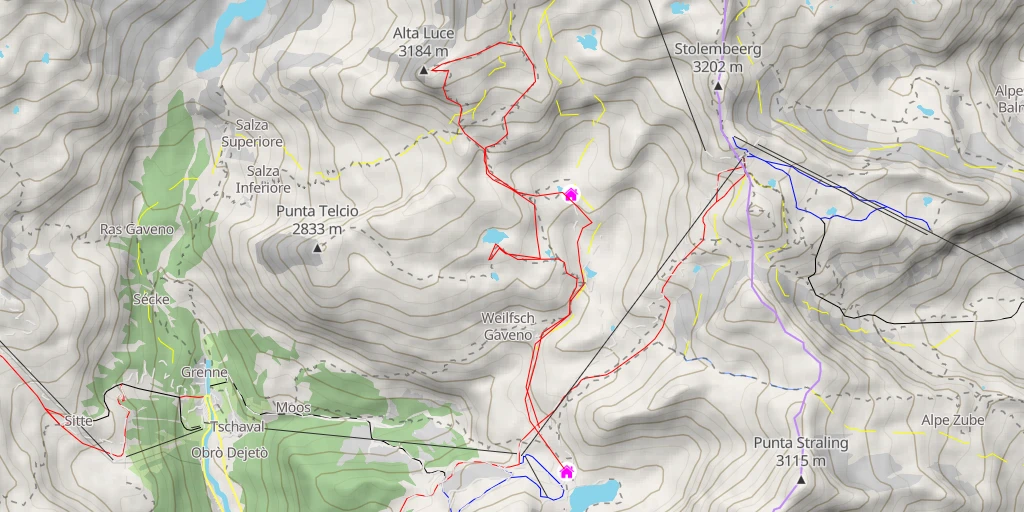 Map of the trail for Alta Luce Depuis le refuge Gabiet