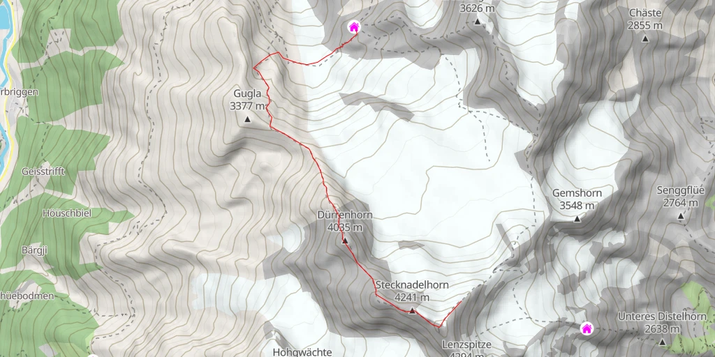 Map of the trail for Nadelhorn Nadelgrat