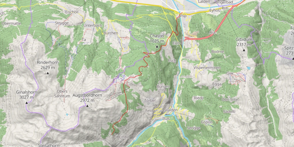 Map of the trail for Stand traversée Visp - Moosalp - Schalb