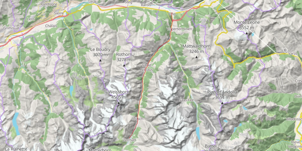 Map of the trail for  Visp-Zermatt par les bords de la Vispa