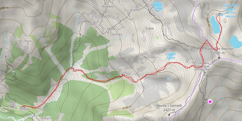 Carte de l'itinéraire :  Laghi della Sorba o dei Tre Vescovi