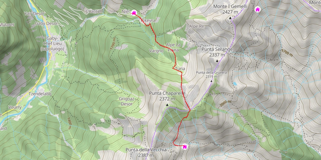 Map of the trail for Rifugio Lago della Vecchia