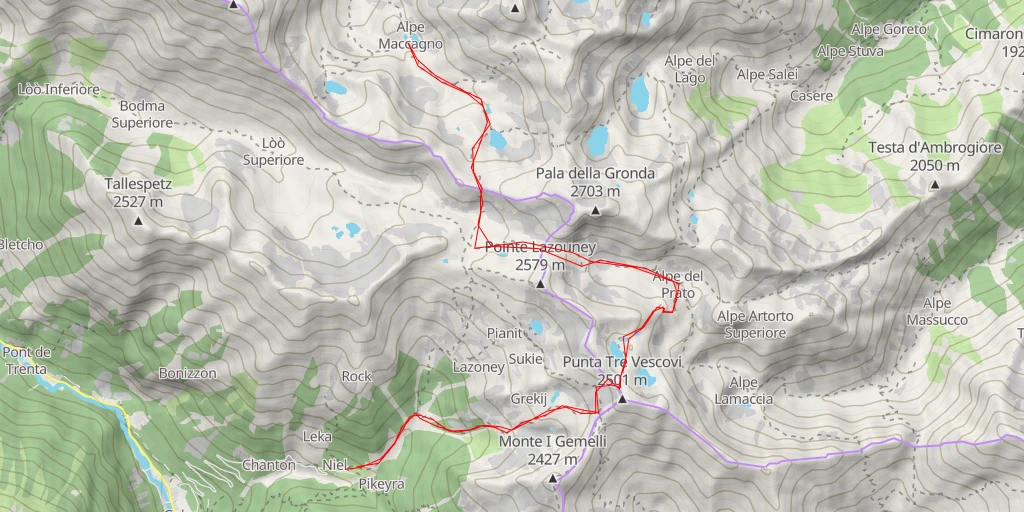 Carte de l'itinéraire :  Alpe Maccagno