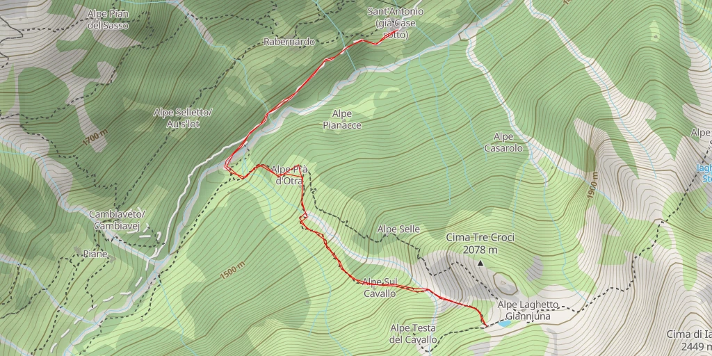 Map of the trail for lago di Gianniuna