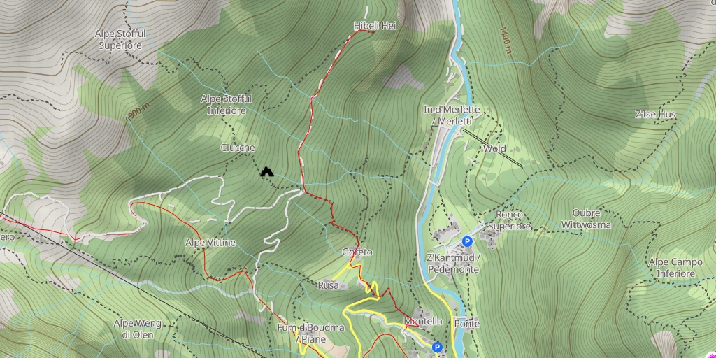 Map of the trail for Hibeli Hei - Alagna Valsesia / Im Land