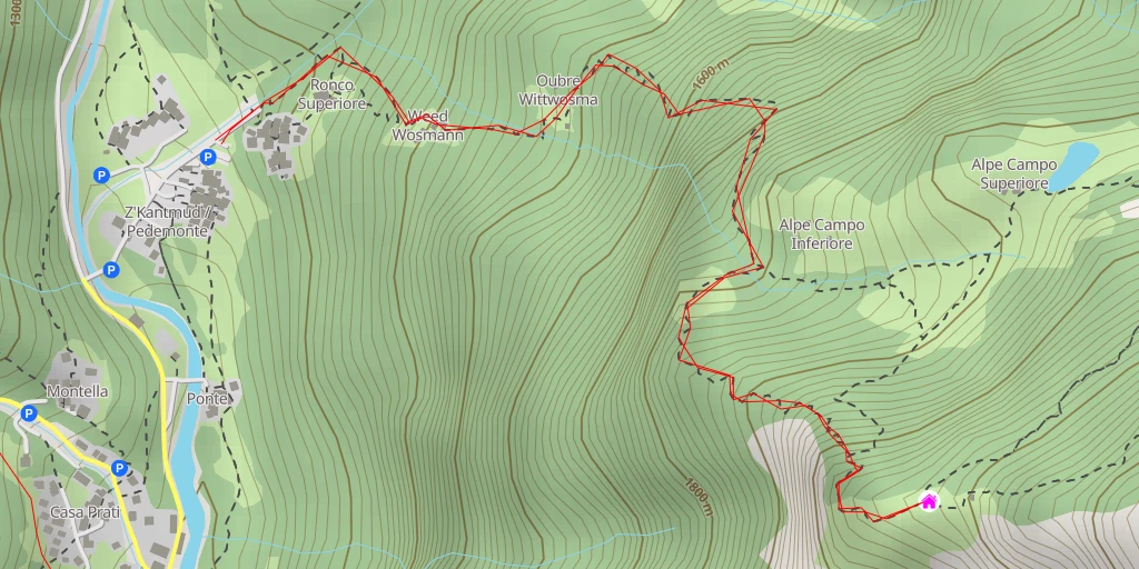 Carte de l'itinéraire :  B&B Alpe Sattal