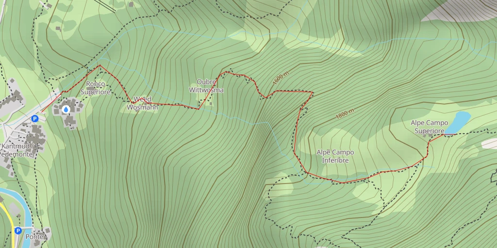 Carte de l'itinéraire :  Rifugio Alpe Campo Superiore - Nord di Sattal (invernale)