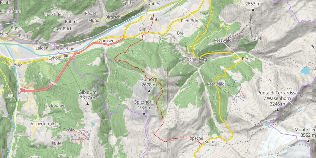 Map of the trail for Glishorn en traversée de Brig au Simplon