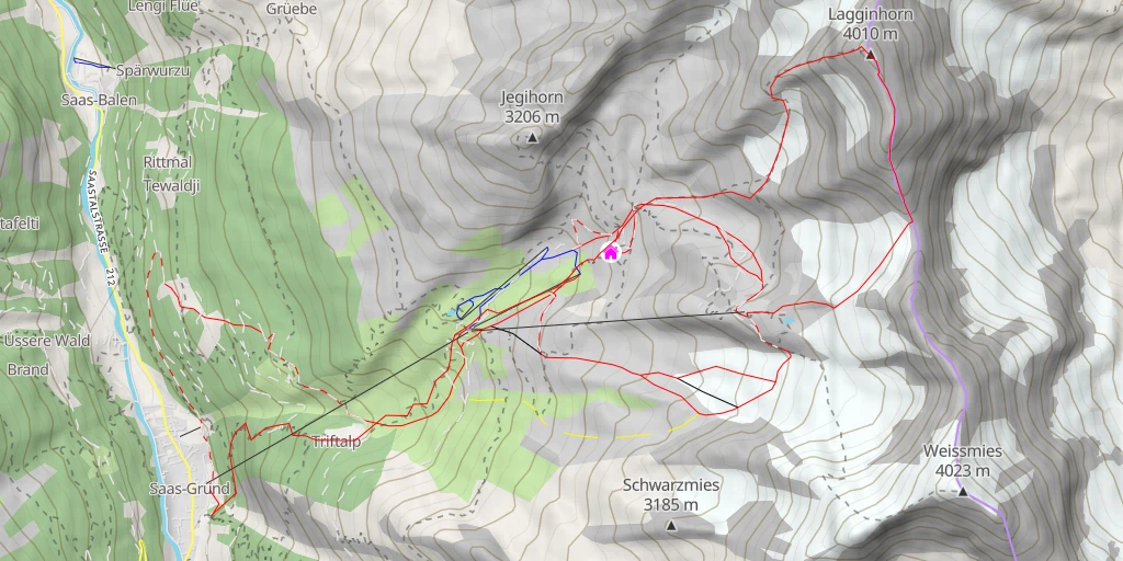 Map of the trail for Lagginhorn Arête S