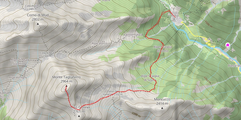 Carte de l'itinéraire :  Monte Tagliaferro