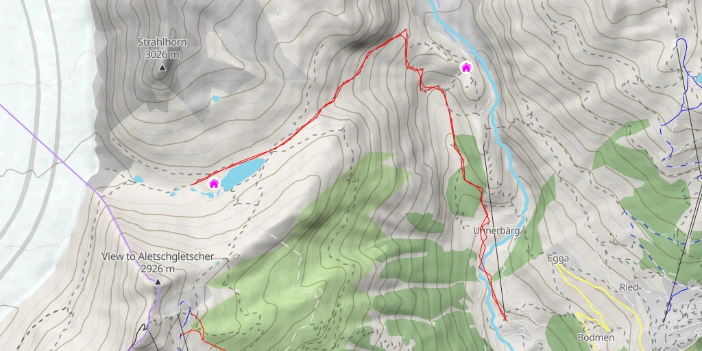 Carte de l'itinéraire :  Gletscherstube Märjelen - Tälligrattunnel