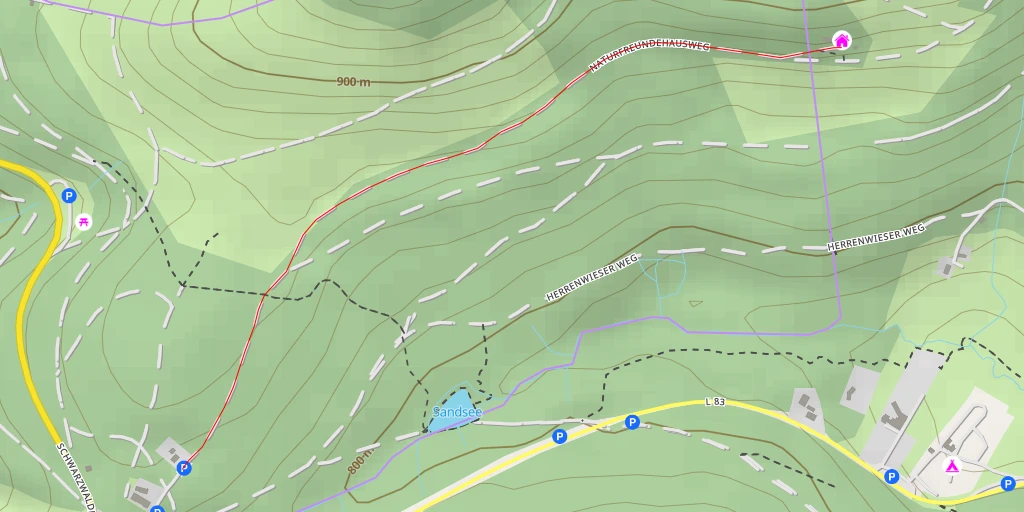 Map of the trail for Naturfreundehaus Badener Höhe