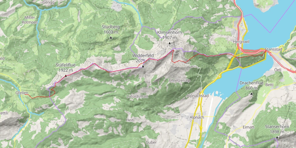 Map of the trail for Pilatus Traversée E > W de la chaîne de Stansstad à Entlebuch