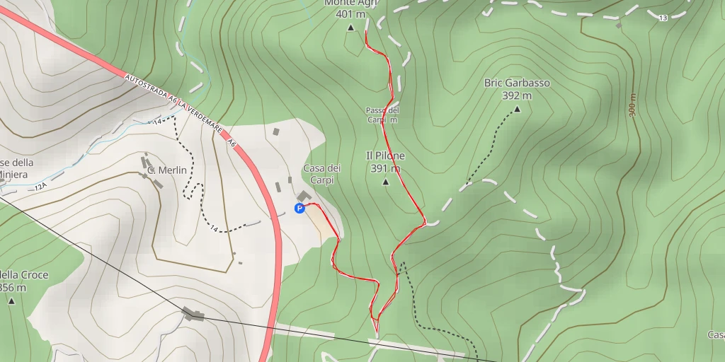 Map of the trail for Monte Agri