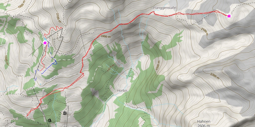 Map of the trail for Rugghubelhütte SAC