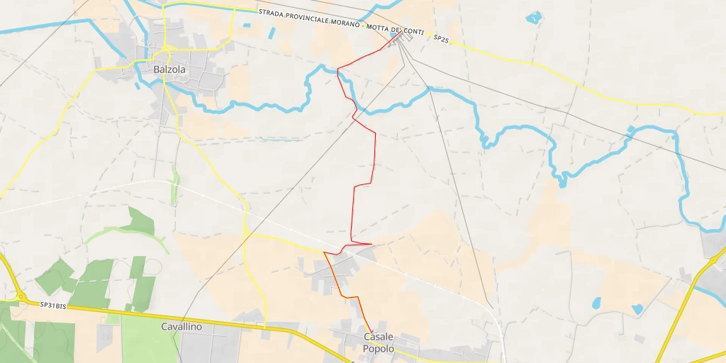 Carte de l'itinéraire :  Strada Provinciale Morano - Motta de' Conti - Strada Provinciale Morano - Motta de' Conti