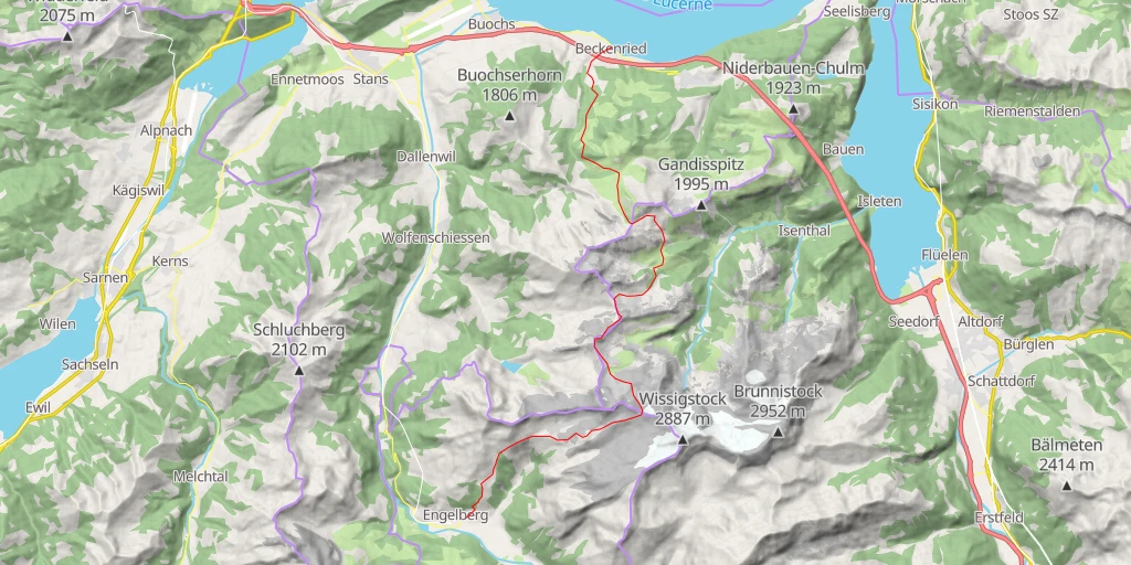 Map of the trail for Chaiserstuel traversée des Préalpes de Nidwald, du Lac des 4 Cantons à Engelberg