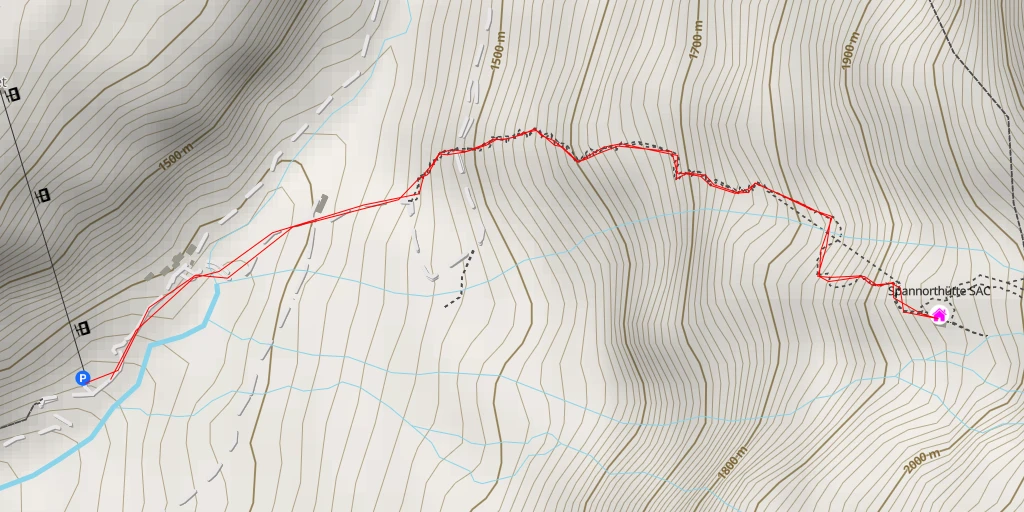 Map of the trail for Spannorthütte SAC