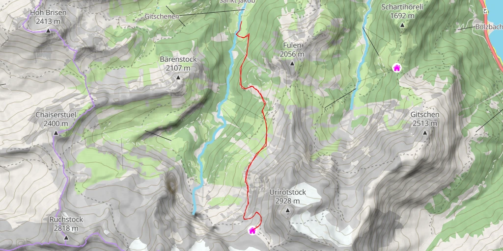 Map of the trail for Gitschenhörelihütte