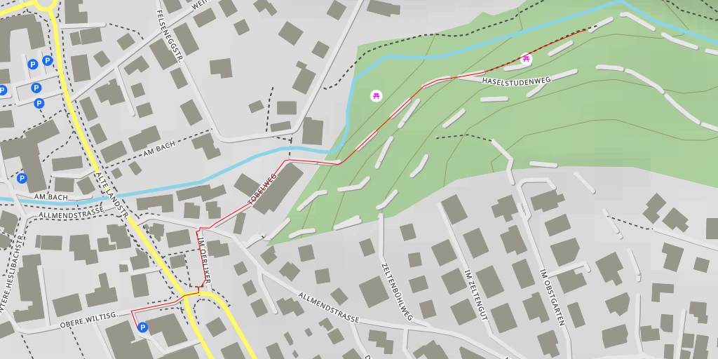 Map of the trail for Küsnachter Dorfbach-Wasserfall II