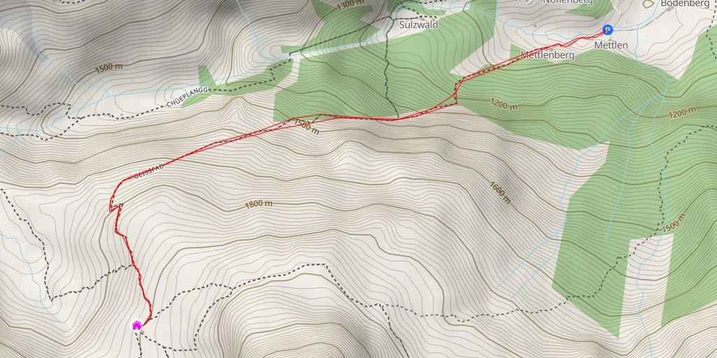Map of the trail for Krönten Hütte (SAC)